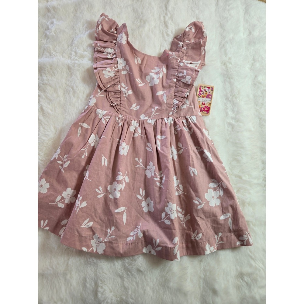 Btween Girls 4T Floral Ruffle Dress Dusty Rose Pink 100% Cotton NWT 2G1657RO‎